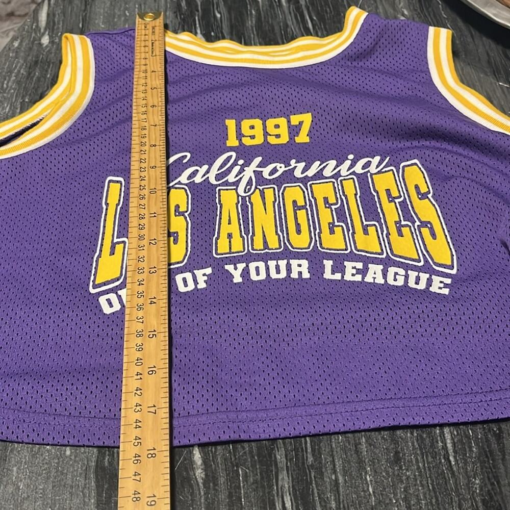 1997 California LA crop top purple and yellow junior XL - Picture 5 of 6
